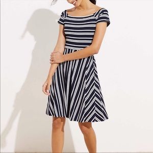 Loft navy striped crossback flare dress